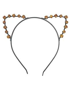Orange Rhinestone Cat Ears Headband