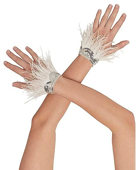 White Faux Feather Angel Gloves 1 White Faux Feather Angel Gloves