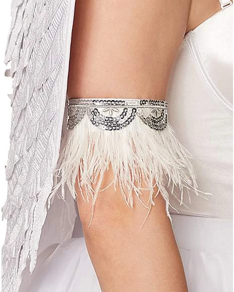 White Faux Feather Angel Gloves 2 White Faux Feather Angel Gloves - Image 2