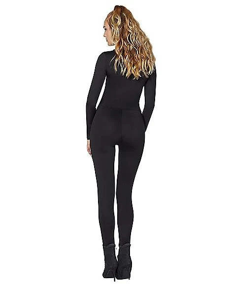 Adult Black Zip Up Catsuit 2 Adult Black Zip Up Catsuit - Image 2