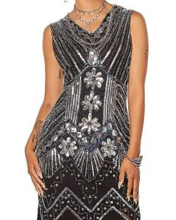 Adult Black Beaded Flapper Dress -Holiday Discount Store 01470350 d