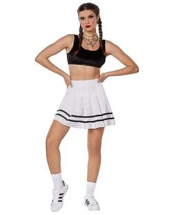 White Striped Pleated Cheerleader Skirt 5 White Striped Pleated Cheerleader Skirt -Holiday Discount Store 01522218 c