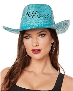 Blue Straw Cowboy Hat