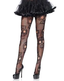 Adult Black Decorated Skull Tights -Holiday Discount Store 07406721 a