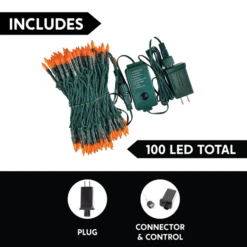 100-Count Orange LED Halloween String Lights 32.4ft -Holiday Discount Store 100 Count Orange LED 8 Modes Green Wire Light Set 42.9ft 3 600x600 1