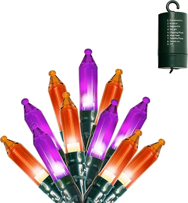 100 Orange & Purple LED Green Wire String Lights(8 Modes, 6 Hr Timer) 1 100 Orange & Purple LED Green Wire String Lights(8 Modes, 6 Hr Timer)