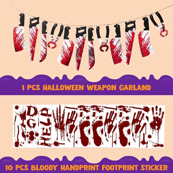 10Pcs Weapon Garland &Bloody Window Stickers 11*14 In 5 10Pcs Weapon Garland &Bloody Window Stickers 11*14 In - Image 5