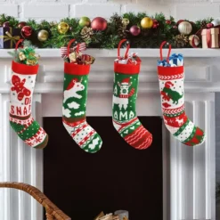 4pcs Christmas Knit Stocking Decorations 18in -Holiday Discount Store 18 Christmas Stockings 4 Packs 5 result 600x600 1