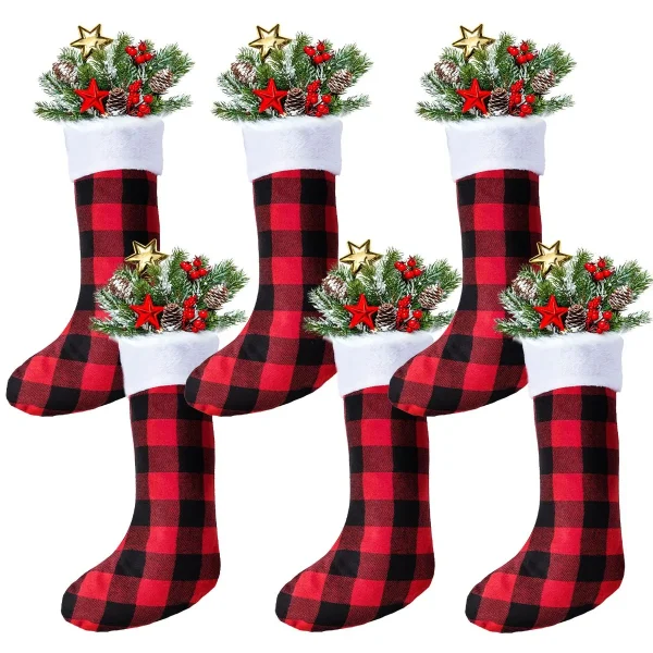 6Pcs Red Black Christmas Stockings 18in 1 6Pcs Red Black Christmas Stockings 18in