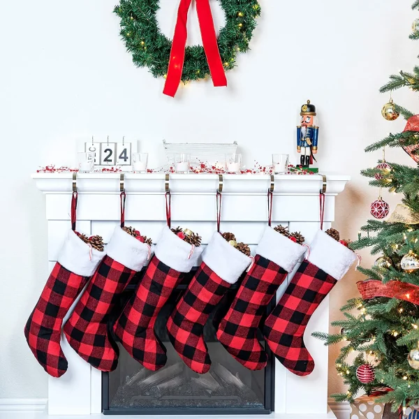 6Pcs Red Black Christmas Stockings 18in 2 6Pcs Red Black Christmas Stockings 18in - Image 2