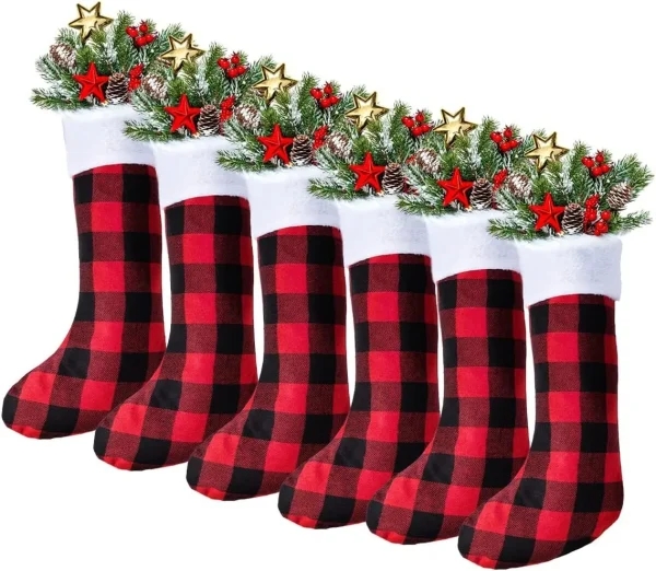 6Pcs Red Black Christmas Stockings 18in 3 6Pcs Red Black Christmas Stockings 18in - Image 3