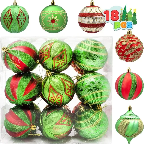18pcs Red Green & Gold Glitter Ball Ornaments 2 18pcs Red Green & Gold Glitter Ball Ornaments - Image 2