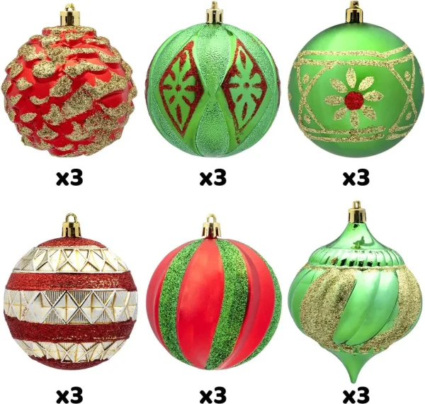 18pcs Red Green & Gold Glitter Ball Ornaments 3 18pcs Red Green & Gold Glitter Ball Ornaments - Image 3