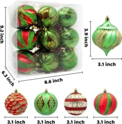 18pcs Red Green & Gold Glitter Ball Ornaments 8 18pcs Red Green & Gold Glitter Ball Ornaments -Holiday Discount Store 18Pcs Red Green amp Gold Glitter Ball 3.15in 4 result 1 600x611 1