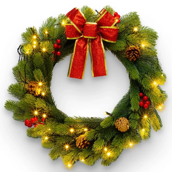 Christmas Lighted Wreath With Bow 20in 1 Christmas Lighted Wreath With Bow 20in