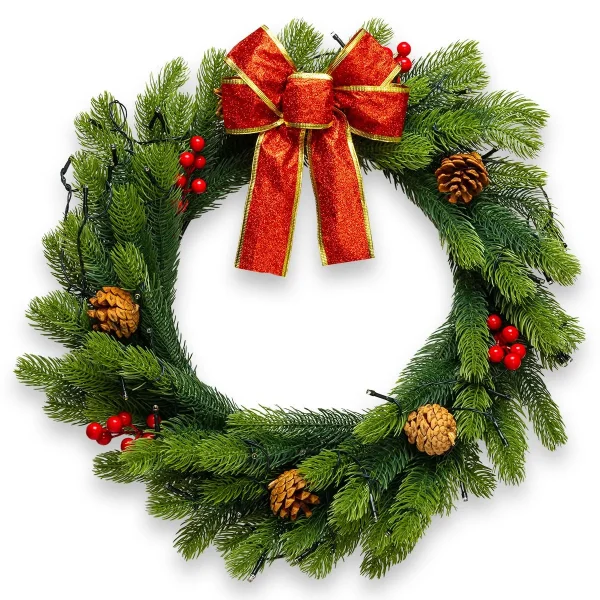 Christmas Lighted Wreath With Bow 20in 2 Christmas Lighted Wreath With Bow 20in - Image 2