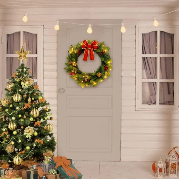 Christmas Lighted Wreath With Bow 20in 3 Christmas Lighted Wreath With Bow 20in - Image 3
