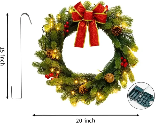 Christmas Lighted Wreath With Bow 20in 5 Christmas Lighted Wreath With Bow 20in - Image 5