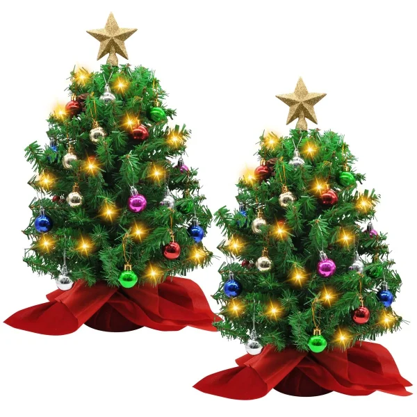 2pcs Artificial Mini Prelit Tabletop Christmas Tree Set 20in 1 2pcs Artificial Mini Prelit Tabletop Christmas Tree Set 20in