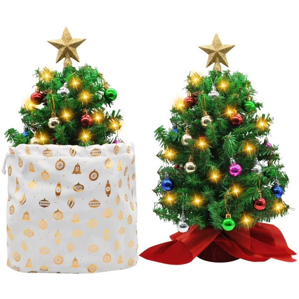 2pcs Artificial Mini Prelit Tabletop Christmas Tree Set 20in 2 2pcs Artificial Mini Prelit Tabletop Christmas Tree Set 20in - Image 2