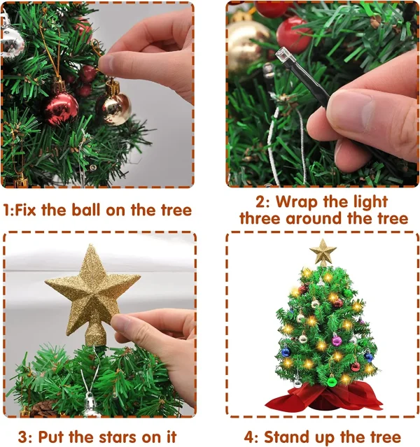 2pcs Artificial Mini Prelit Tabletop Christmas Tree Set 20in 3 2pcs Artificial Mini Prelit Tabletop Christmas Tree Set 20in - Image 3