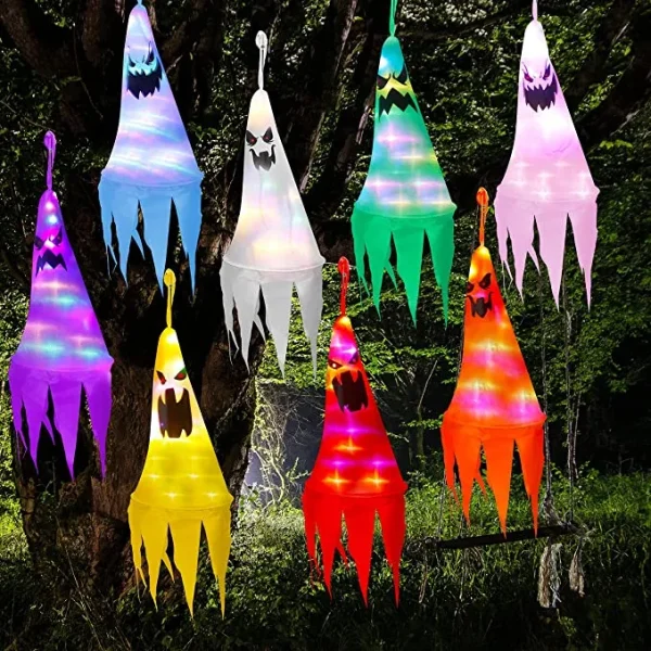 8pcs Light-up Hanging Ghosts Halloween Decoration 24in 1 8pcs Light-up Hanging Ghosts Halloween Decoration 24in