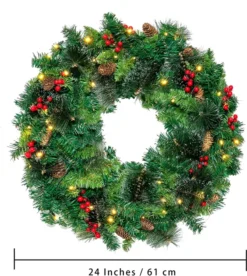 Pre Lit Artificial Christmas Wreath 24in -Holiday Discount Store 24 Prelit Battery Operated Christmas Wreath 5 result 600x671 1