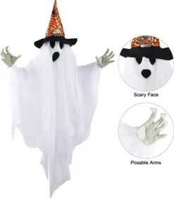 3pcs Halloween Hanging White Ghost With Hats 24.8in -Holiday Discount Store 24.8 White Ghost with Colored Hats 3 Pack 3 600x682 1