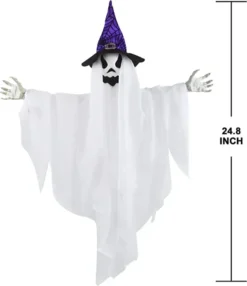 3pcs Halloween Hanging White Ghost With Hats 24.8in -Holiday Discount Store 24.8 White Ghost with Colored Hats 3 Pack 6 600x695 1
