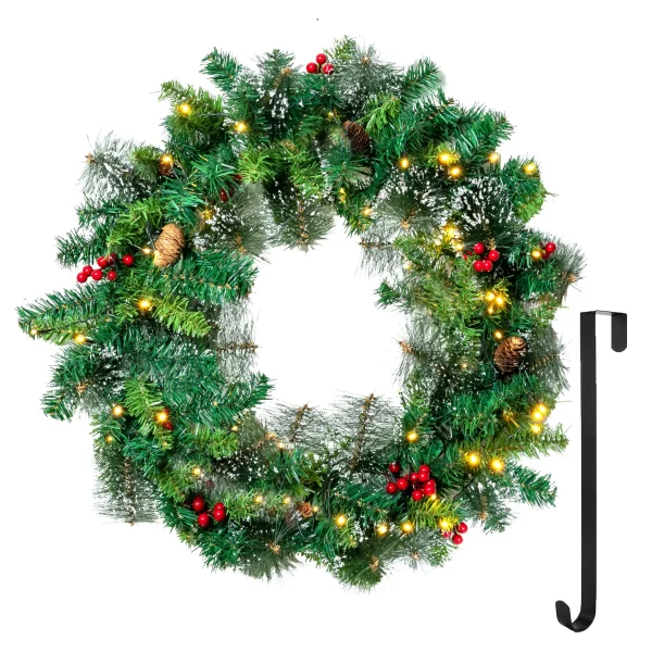 50 LED Battery Operated Snow Flocked Wreath 24in 2 50 LED Battery Operated Snow Flocked Wreath 24in - Image 2