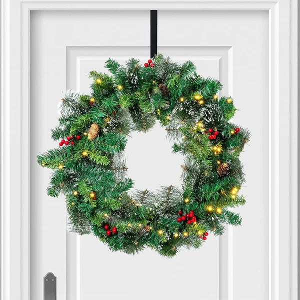 50 LED Battery Operated Snow Flocked Wreath 24in 1 50 LED Battery Operated Snow Flocked Wreath 24in