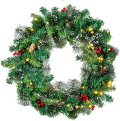 50 LED Battery Operated Snow Flocked Wreath 24in 11 50 LED Battery Operated Snow Flocked Wreath 24in -Holiday Discount Store 24Snow Flocked Prelit Christmas Wreath 6 result 600x604 1