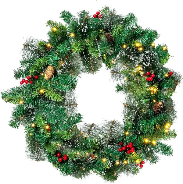 50 LED Battery Operated Snow Flocked Wreath 24in 6 50 LED Battery Operated Snow Flocked Wreath 24in - Image 6