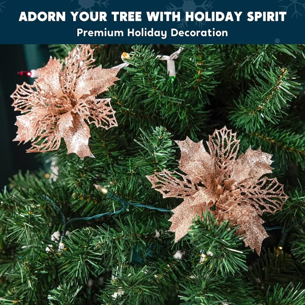 24pcs Rose Gold Christmas Poinsettia Flower Decorations 3 24pcs Rose Gold Christmas Poinsettia Flower Decorations - Image 3