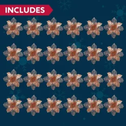 24pcs Rose Gold Christmas Poinsettia Flower Decorations 11 24pcs Rose Gold Christmas Poinsettia Flower Decorations -Holiday Discount Store 24pcs Rose Gold Christmas Poinsettia Flower Decorations 4 600x600 1