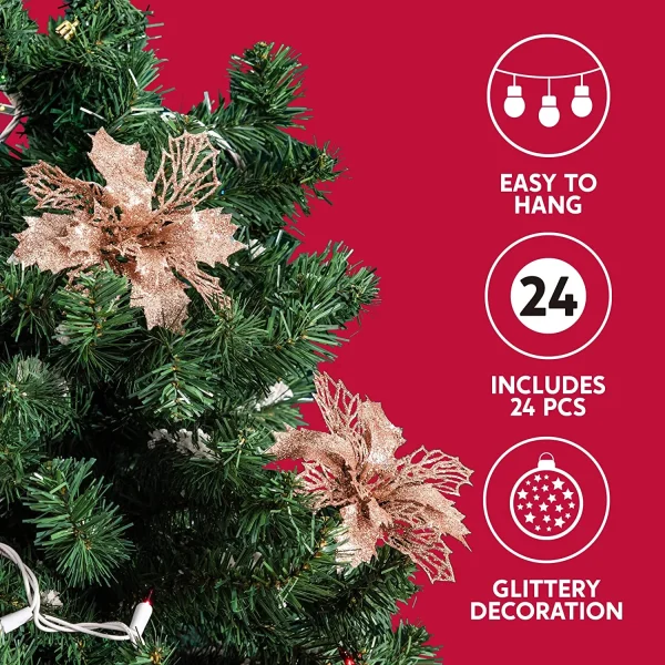 24pcs Rose Gold Christmas Poinsettia Flower Decorations 2 24pcs Rose Gold Christmas Poinsettia Flower Decorations - Image 2