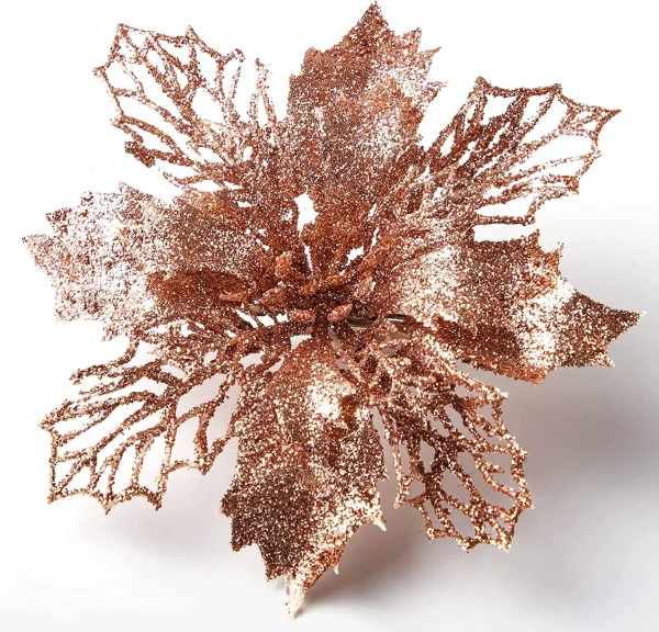 24pcs Rose Gold Christmas Poinsettia Flower Decorations 1 24pcs Rose Gold Christmas Poinsettia Flower Decorations