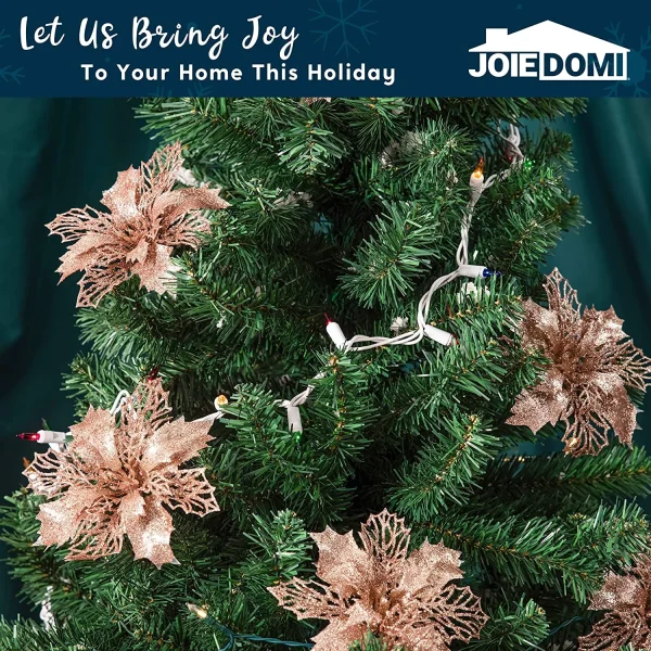 24pcs Rose Gold Christmas Poinsettia Flower Decorations 5 24pcs Rose Gold Christmas Poinsettia Flower Decorations - Image 5