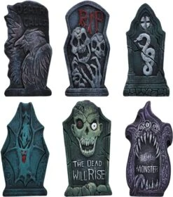 6pcs Halloween Tombstones With Bonus Stakes 17in