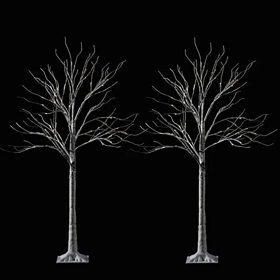 2x 4ft White Birch Tree With 64 LED Lights 2 2x 4ft White Birch Tree With 64 LED Lights - Image 2