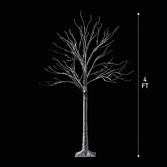 2x 4ft White Birch Tree With 64 LED Lights 4 2x 4ft White Birch Tree With 64 LED Lights - Image 4