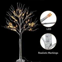 2x 4ft White Birch Tree With 64 LED Lights 8 2x 4ft White Birch Tree With 64 LED Lights -Holiday Discount Store 2Pcs 64 LED White Birch Tree with Lights 4ft 5