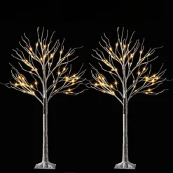2x 4ft White Birch Tree With 64 LED Lights 11 2x 4ft White Birch Tree With 64 LED Lights -Holiday Discount Store 2Pcs 64 LED White Birch Tree with Lights 4ft 6