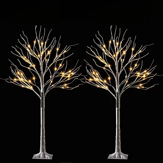 2x 4ft White Birch Tree With 64 LED Lights 6 2x 4ft White Birch Tree With 64 LED Lights - Image 6