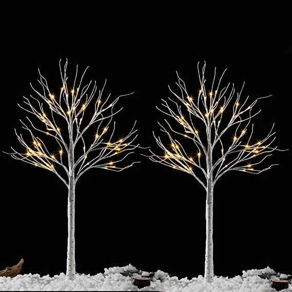 2x 4ft White Birch Tree With 64 LED Lights 1 2x 4ft White Birch Tree With 64 LED Lights