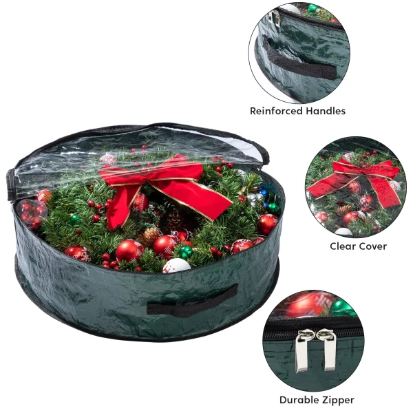 2Pcs Christmas Wreath Green Storage Bag With Clear Window 2 2Pcs Christmas Wreath Green Storage Bag With Clear Window - Image 2
