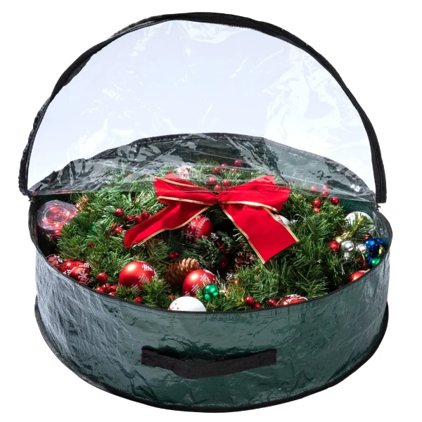 2Pcs Christmas Wreath Green Storage Bag With Clear Window 3 2Pcs Christmas Wreath Green Storage Bag With Clear Window - Image 3
