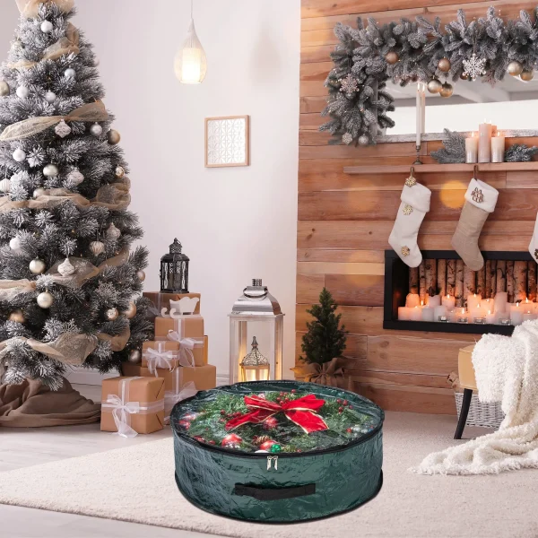 2Pcs Christmas Wreath Green Storage Bag With Clear Window 5 2Pcs Christmas Wreath Green Storage Bag With Clear Window - Image 5