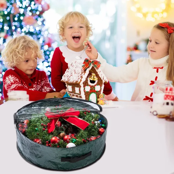 2Pcs Christmas Wreath Green Storage Bag With Clear Window 6 2Pcs Christmas Wreath Green Storage Bag With Clear Window - Image 6