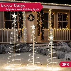 3pcs Outdoor Spiral Christmas Tree Warm White Lights -Holiday Discount Store 3 Packs Lighted Spiral Christmas Tree Set 4 result 600x600 1